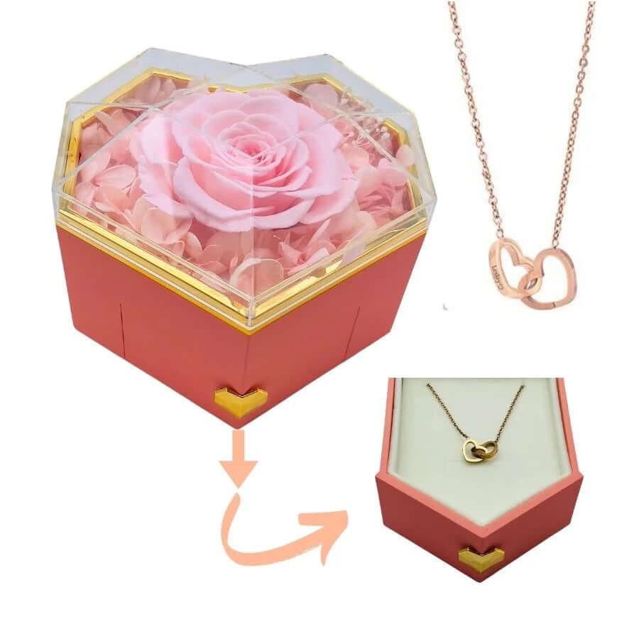 Caixa-Rosa-Eterna-Coracao-com-Colar-Amor-Entrelacado-Personalizado-4