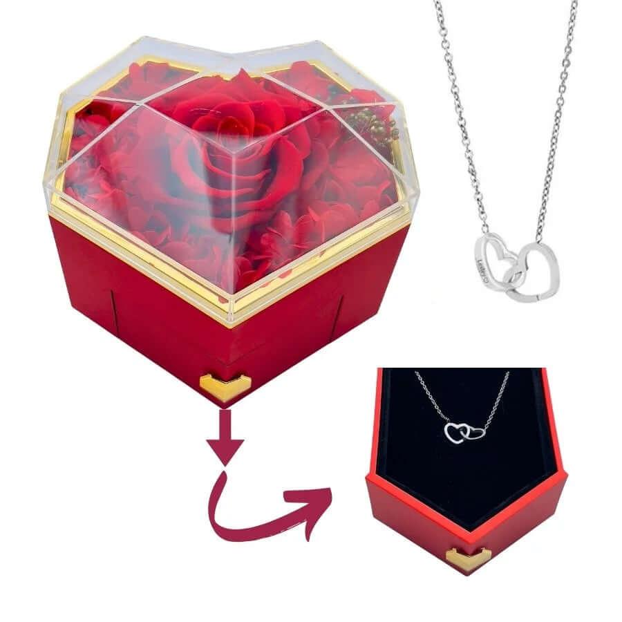 Caixa-Rosa-Eterna-Coracao-com-Colar-Amor-Entrelacado-Personalizado-9