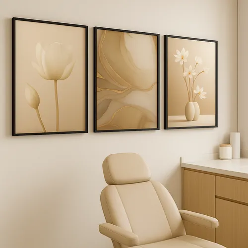 Kit 3 Quadros Decorativos Abstrato Flores Com Moldura