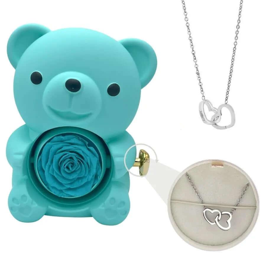Urso-Rosa-Eterna-com-Colar-Amor-Entrelacado-Personalizado-06
