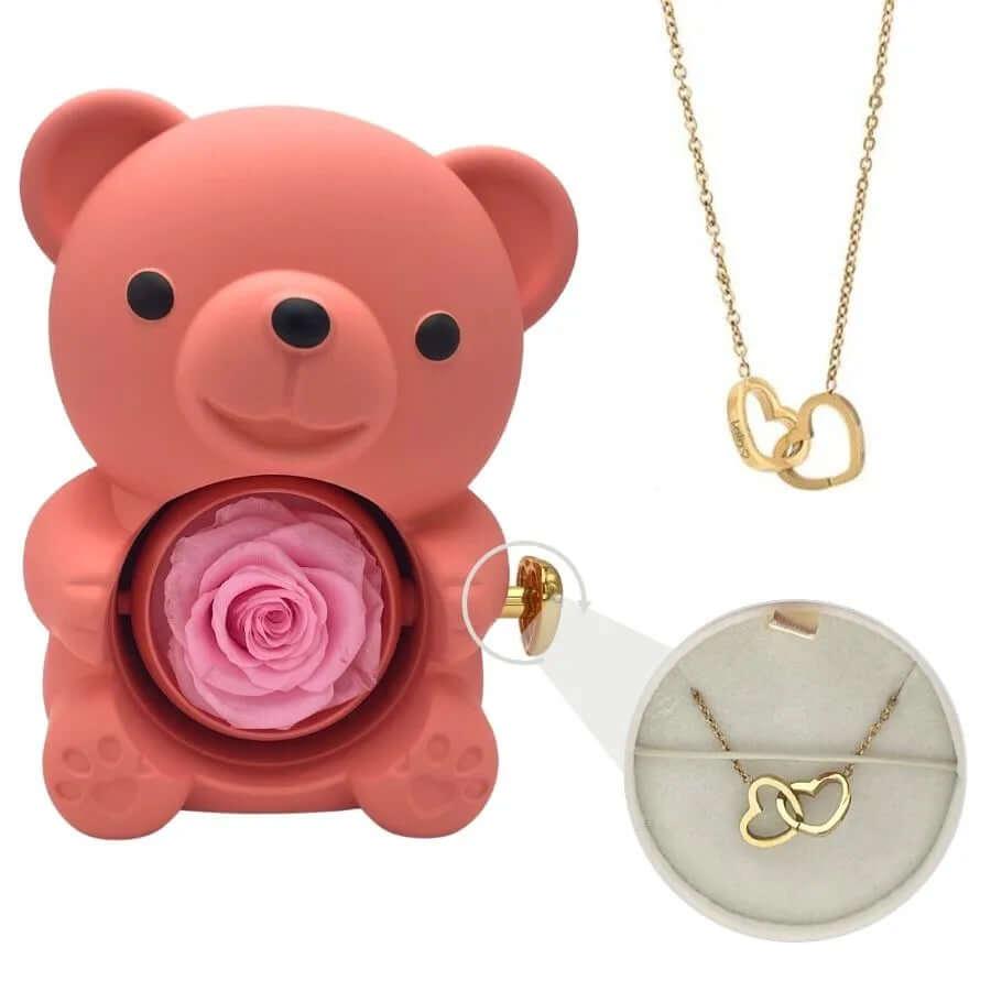 Urso-Rosa-Eterna-com-Colar-Amor-Entrelacado-Personalizado-07