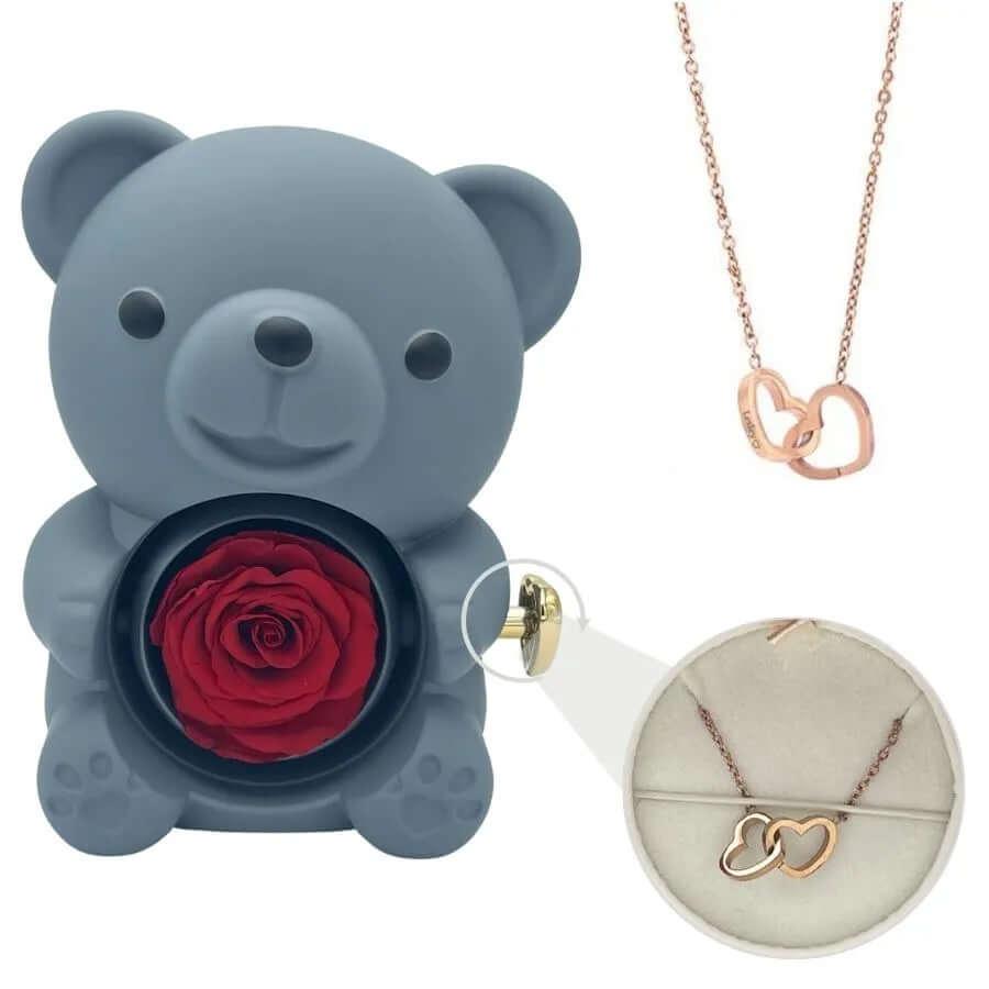Urso-Rosa-Eterna-com-Colar-Amor-Entrelacado-Personalizado-17